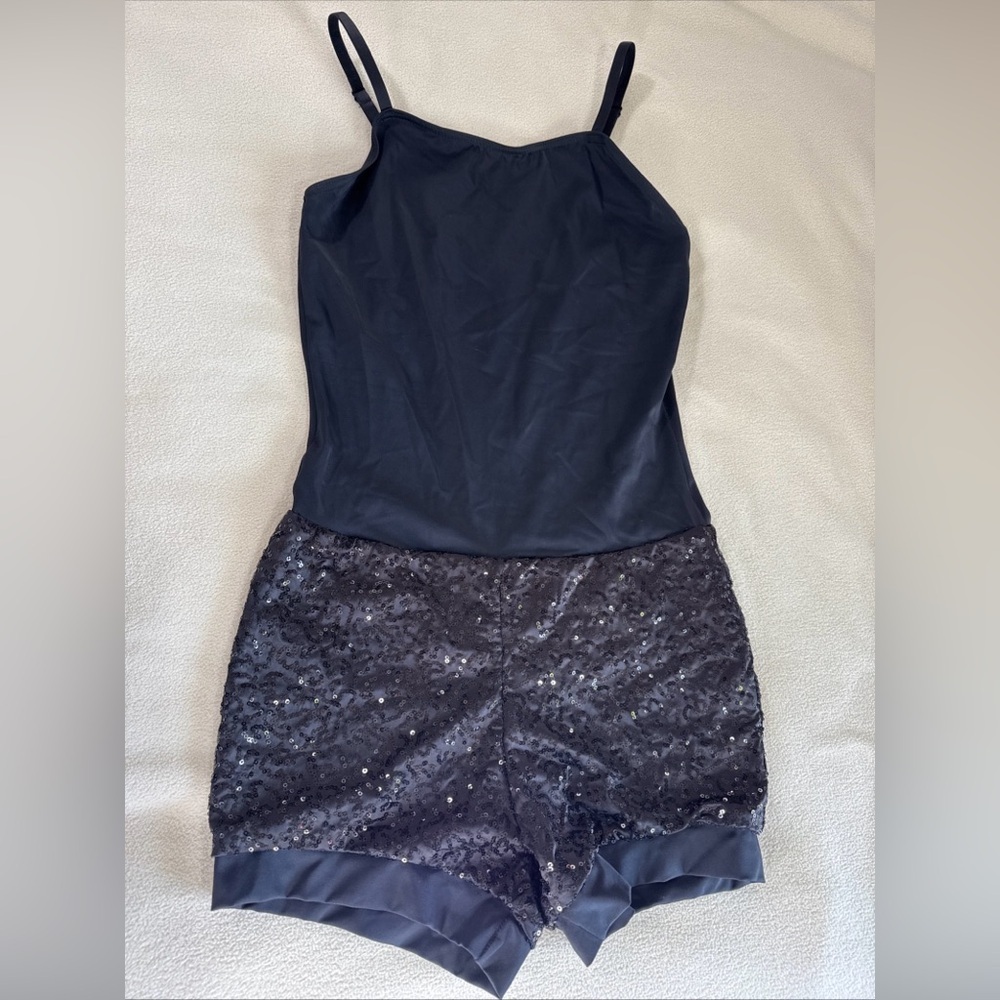 Weissman Black Sequin Jumpsuit MA medium adult dance dancewear